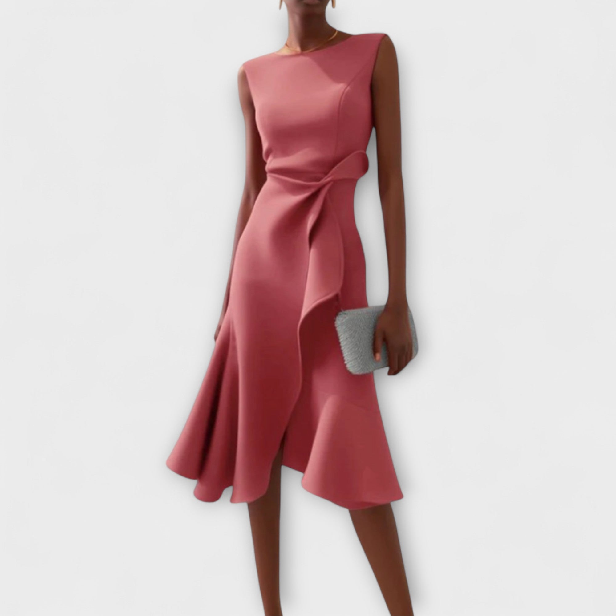 Robe Midi Asymétrique Drapée Sans Manches Femme