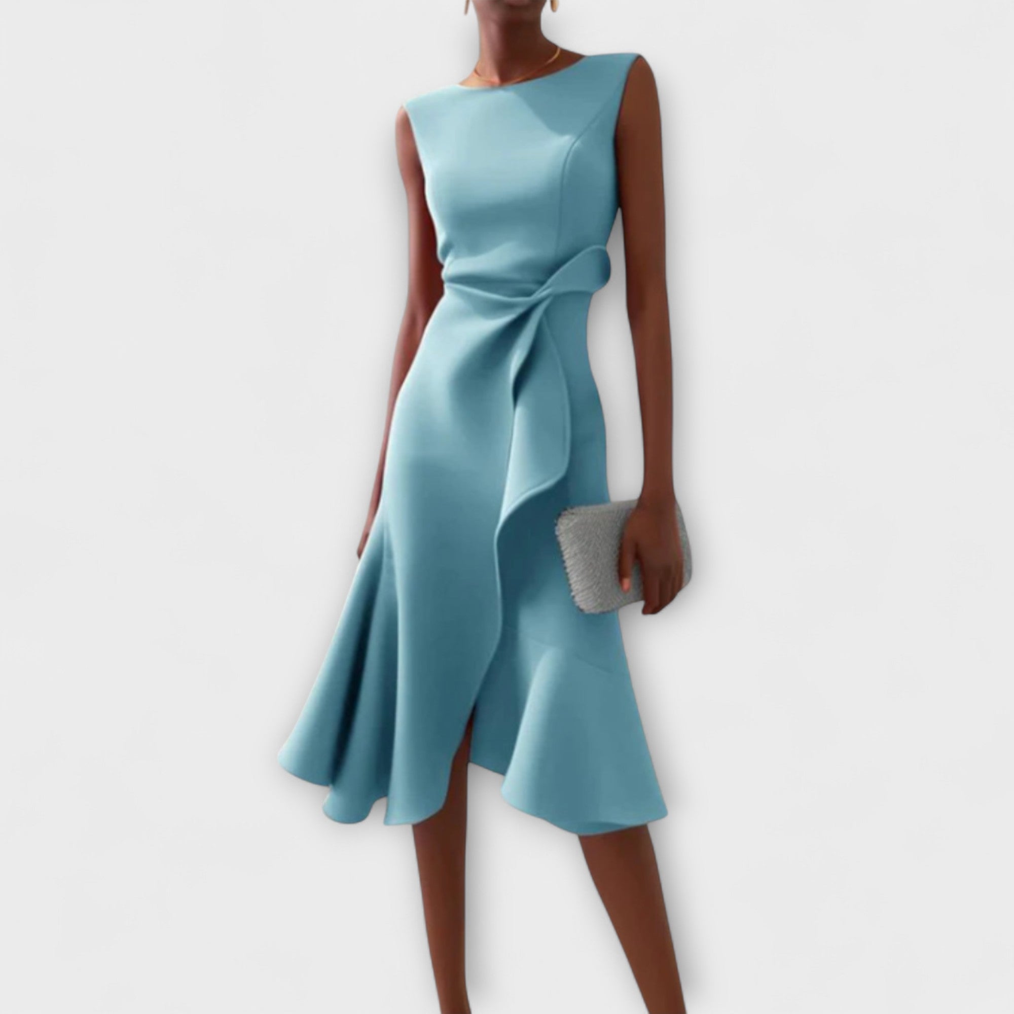 Robe Midi Asymétrique Drapée Sans Manches Femme
