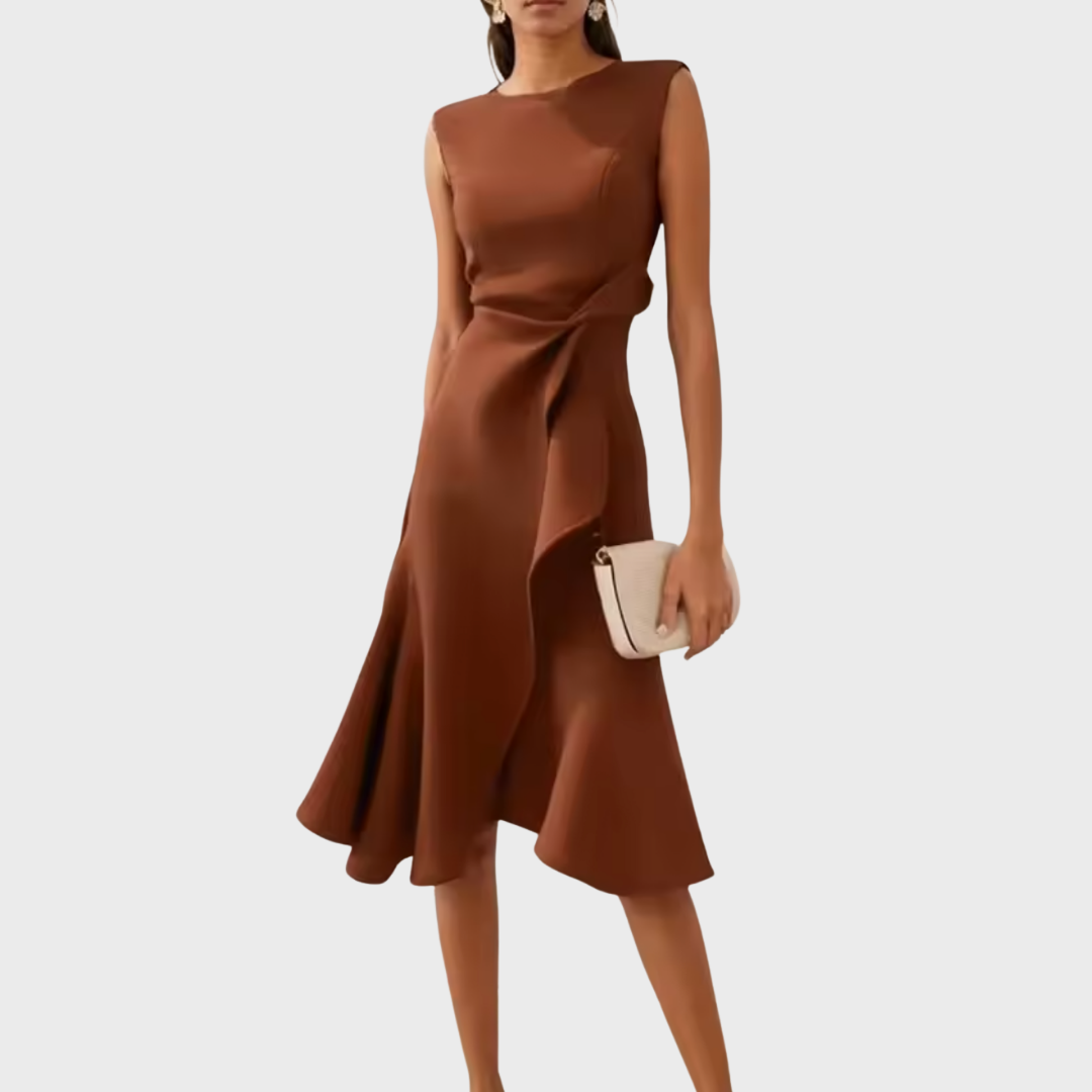 Robe Midi Asymétrique Drapée Sans Manches Femme