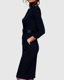 Robe midi femme cache-cœur manches 3/4 coupe crayon