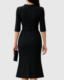 Robe Midi Femme Ceinturée Col Montant