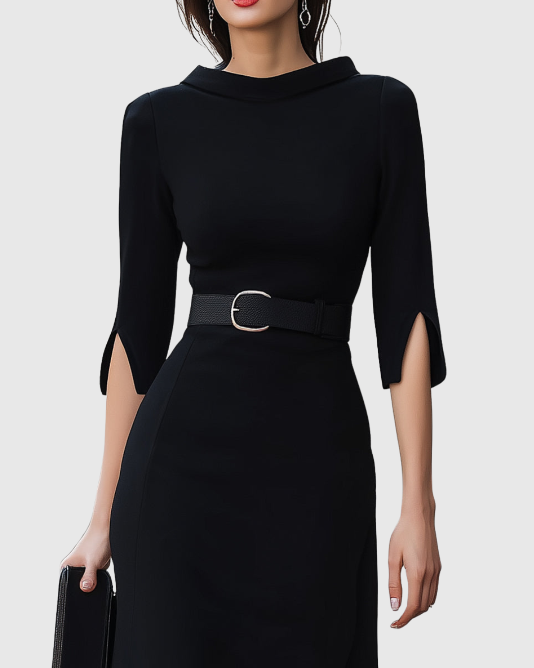 Robe Midi Femme Ceinturée Col Montant