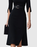 Robe Midi Femme Ceinturée Col Montant