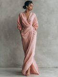 Robe portefeuille maxi femme en lin col V