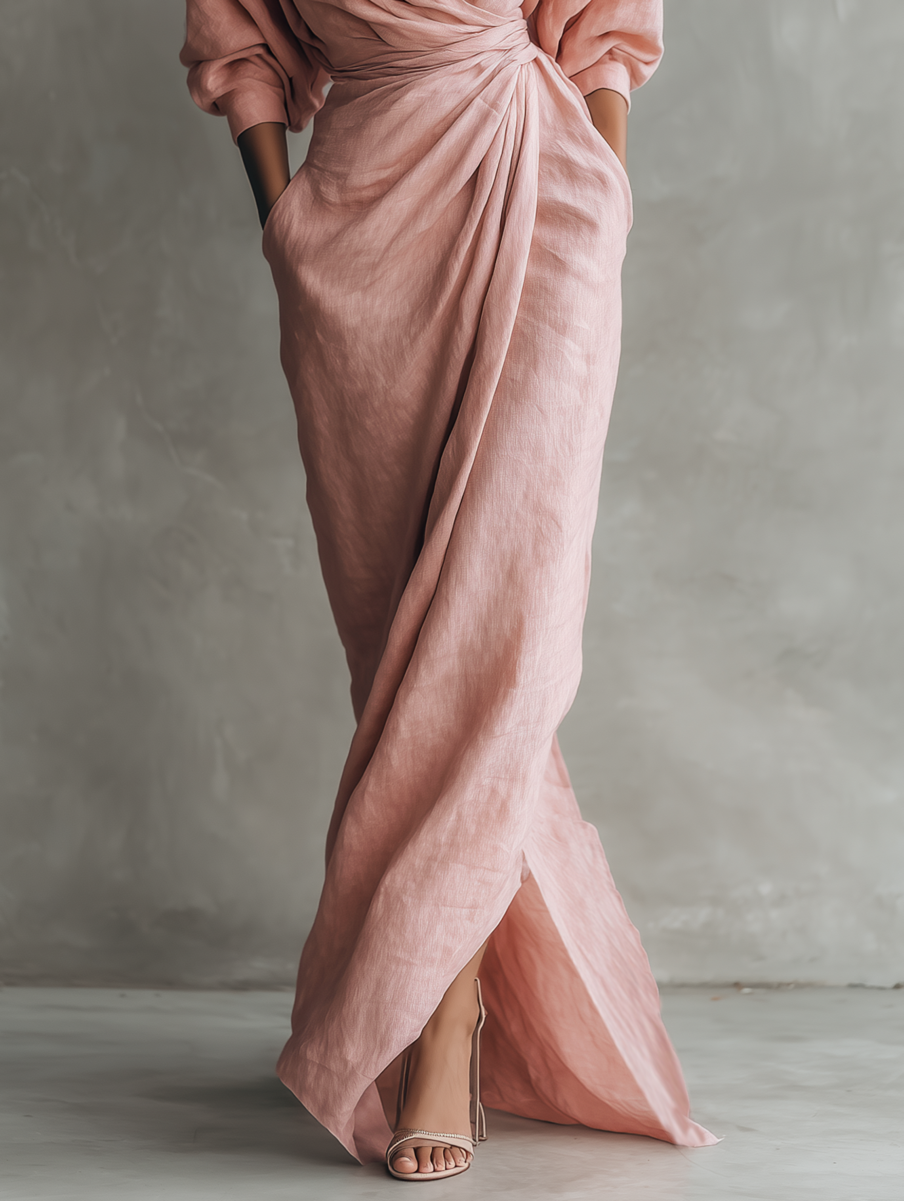 Robe portefeuille maxi femme en lin col V