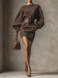 Robe pull en maille femme, manches longues, ceinturée