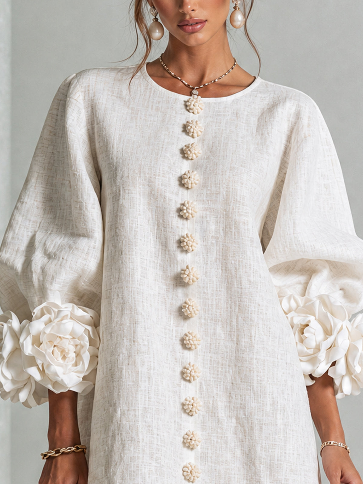 Robe Trapèze Ample Femme Manches Trois-Quarts