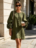 Robe Trapèze Ample Femme Manches Trois-Quarts