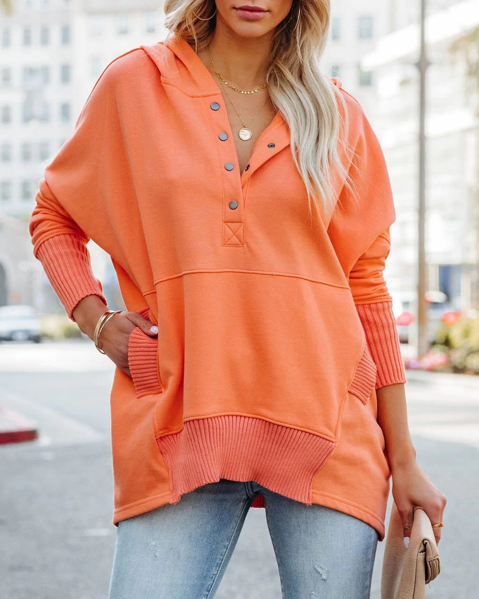 Sweat à Capuche Henley Oversize Femme