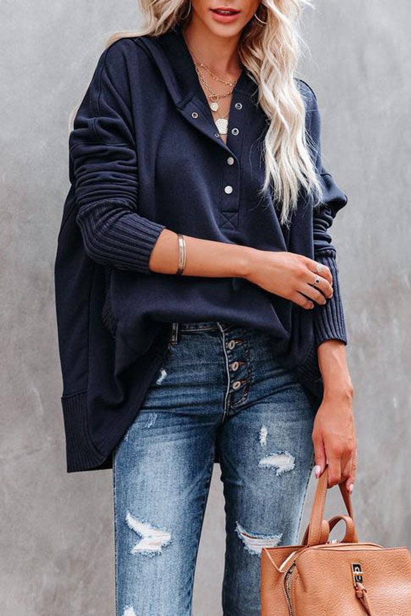 Sweat à Capuche Henley Oversize Femme