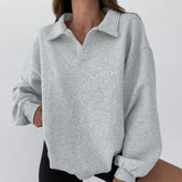 Sweatshirt Polo Femme Uni Manches Longues