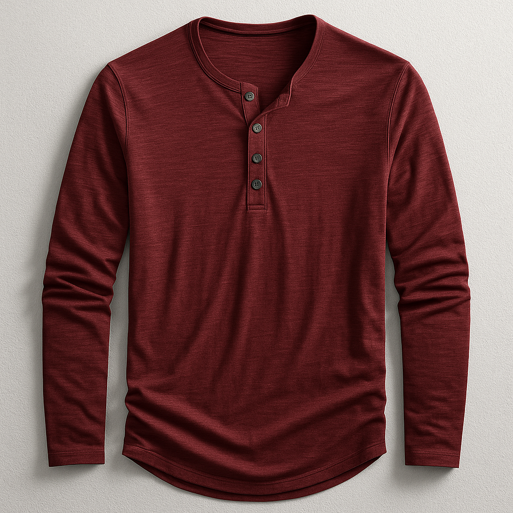 T-shirt Henley Homme Manches Longues en Coton