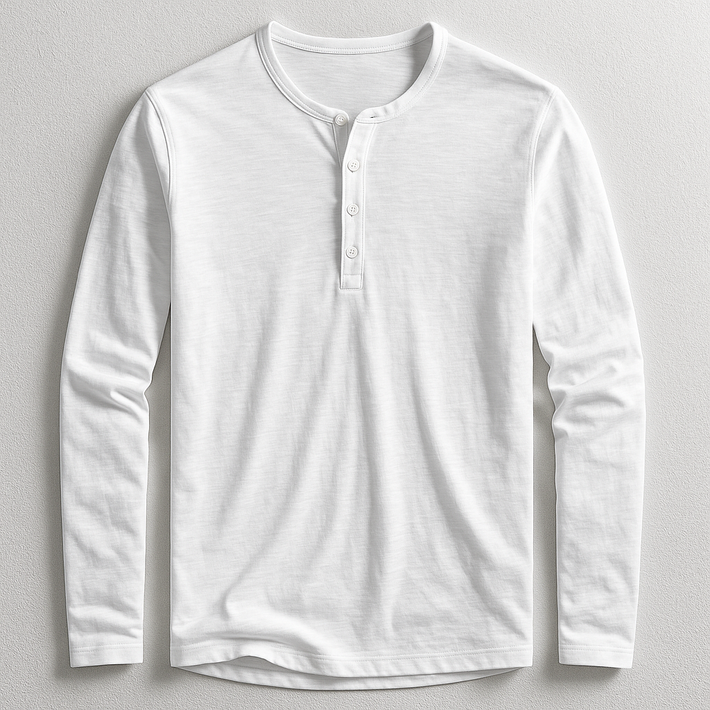 T-shirt Henley Homme Manches Longues en Coton