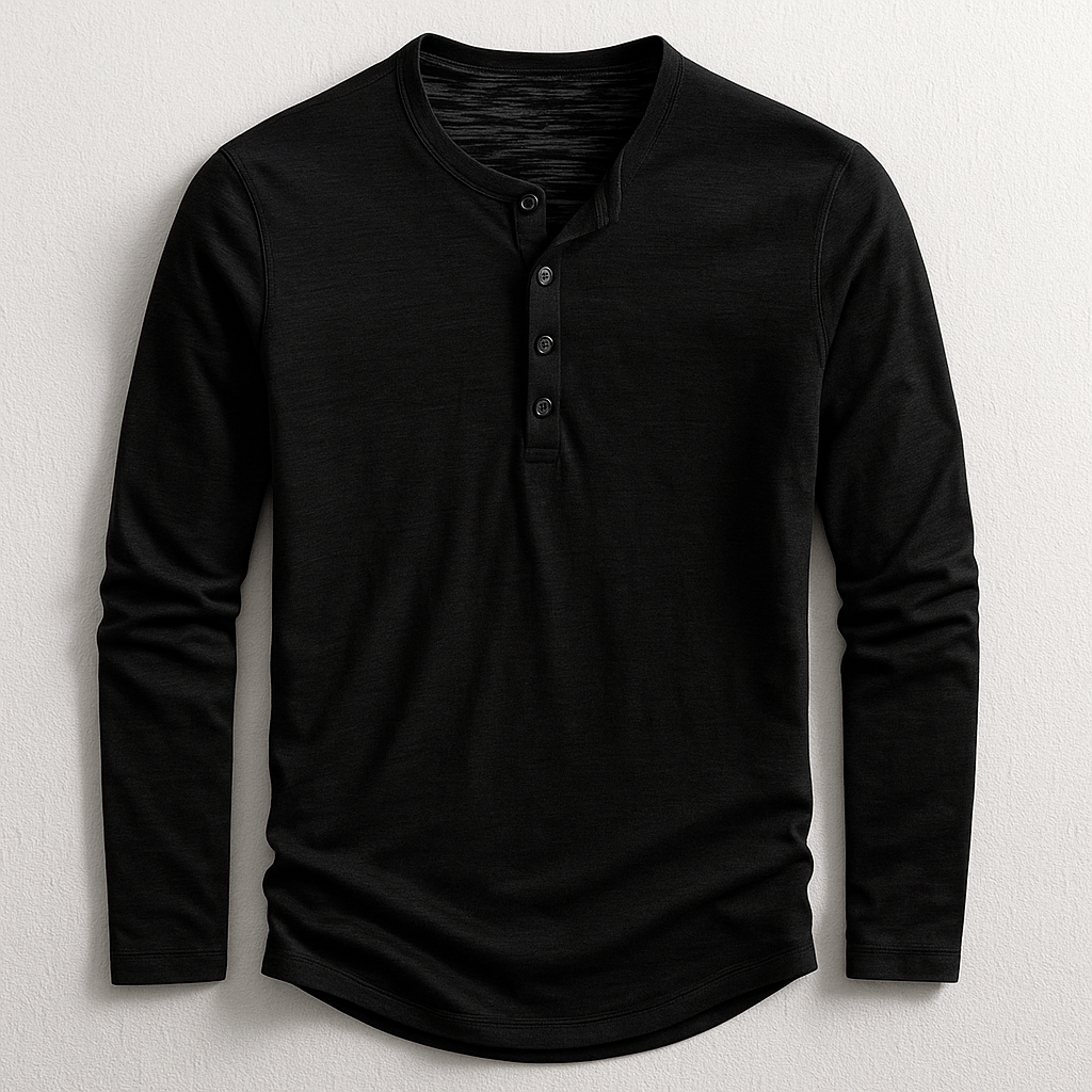 T-shirt Henley Homme Manches Longues en Coton