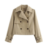 Trench court croisé femme coupe vintage - Kaki