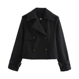 Trench court croisé femme coupe vintage - Noir