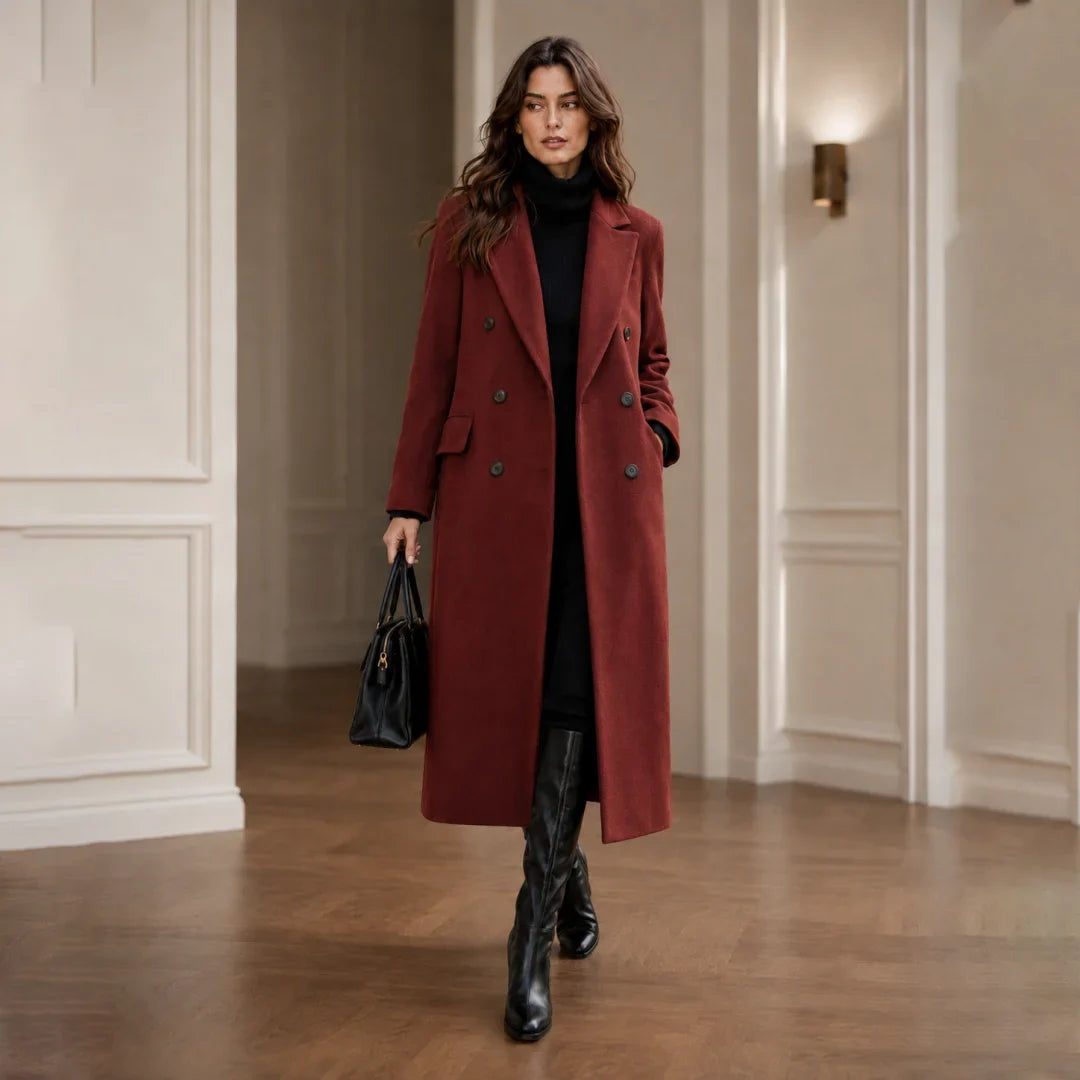 Trench femme en laine croisé long