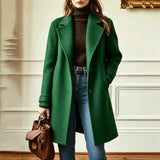 Trench Femme Mélange Laine Col Rétro Mi-Long - Vert