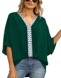 Tunique brodée col V oversize femme manches courtes boho