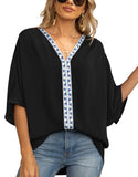 Tunique brodée col V oversize femme manches courtes boho