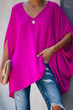 Tunique Femme Col V Manches Chauve-Souris Oversize