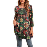 Tunique Femme Imprimé Mandala Manches 3/4 Col Rond