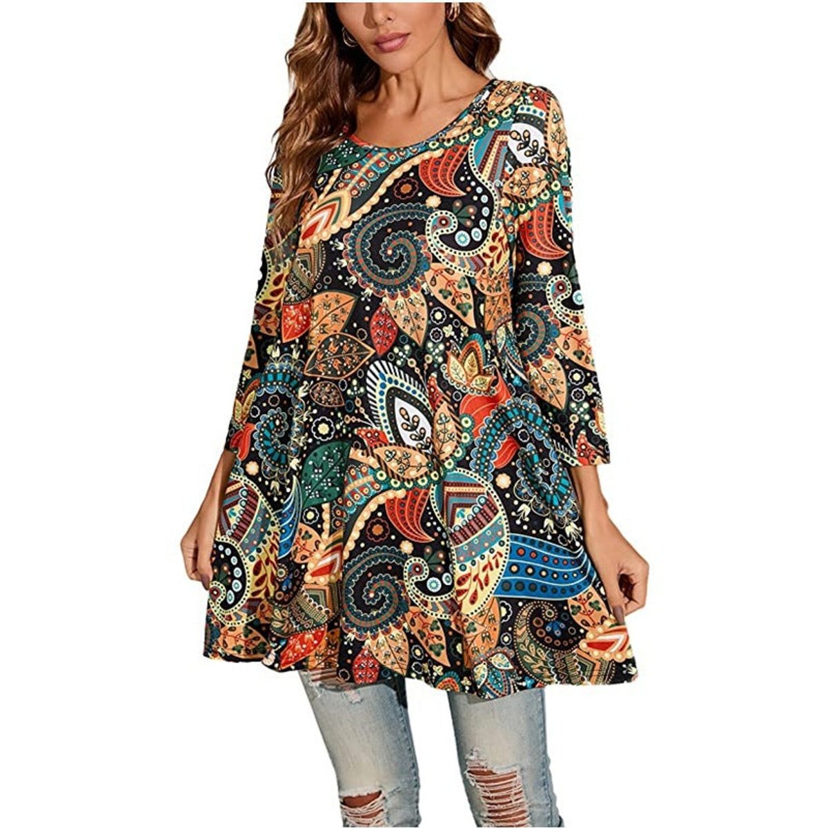 Tunique imprimé mandala femme à manches 3/4