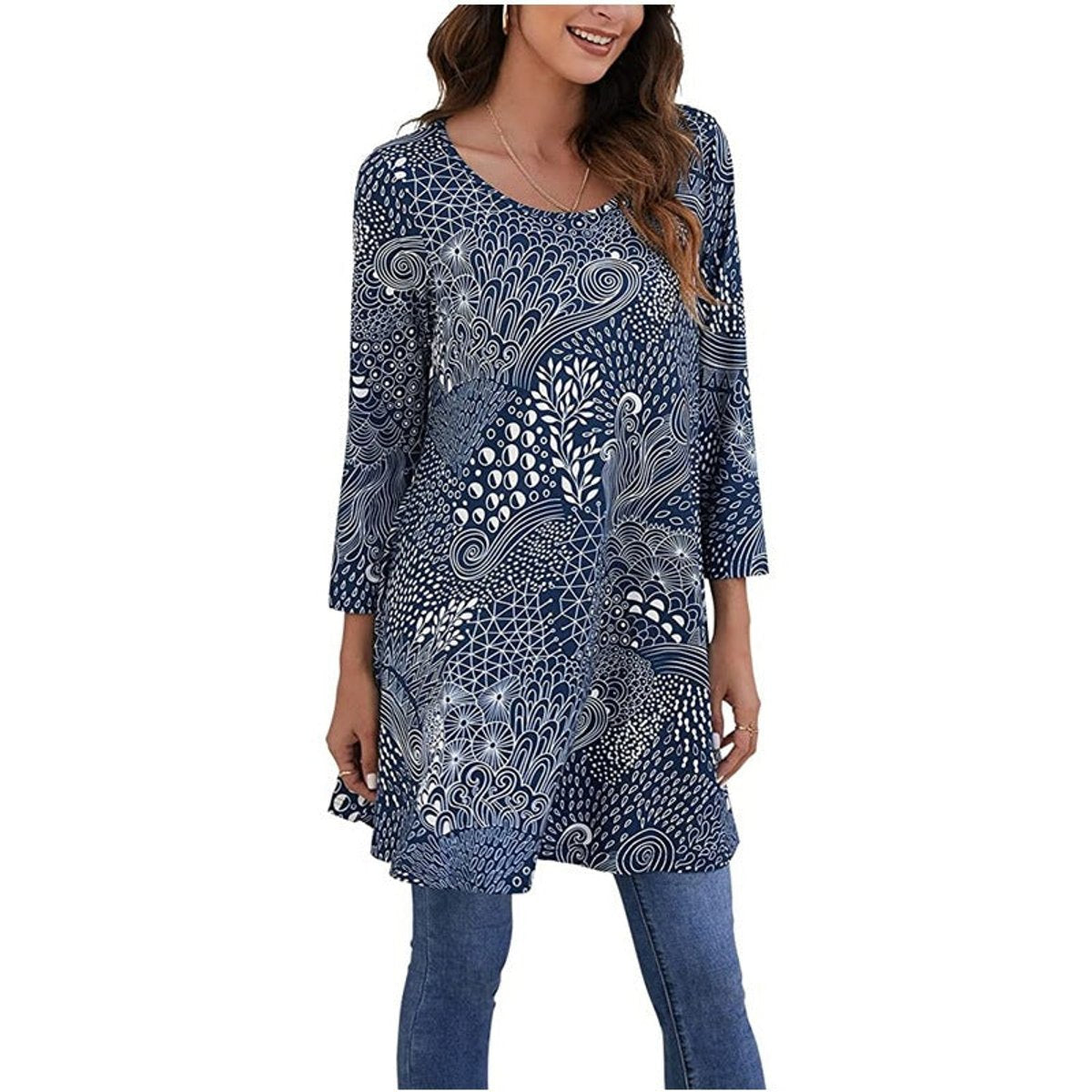 Tunique imprimé mandala femme à manches 3/4