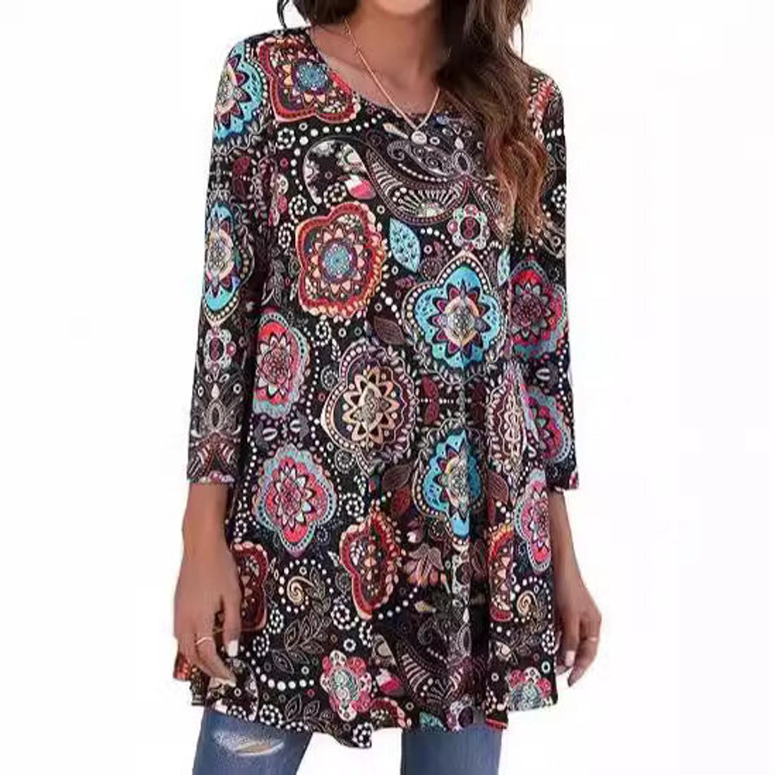 Tunique imprimé mandala femme à manches 3/4