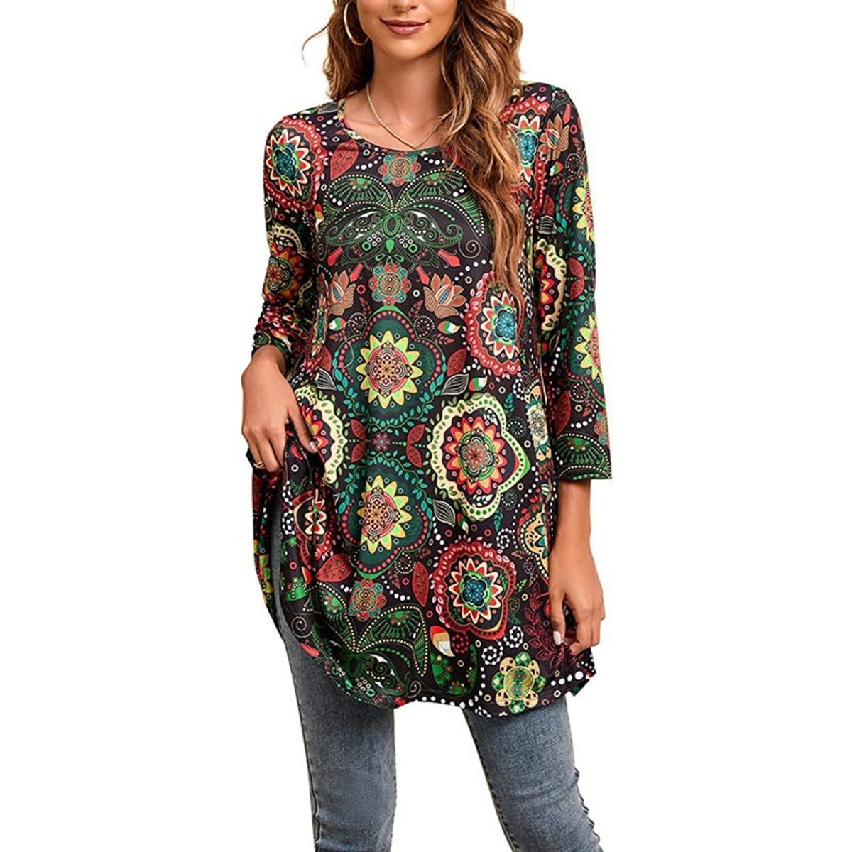 Tunique imprimé mandala femme à manches 3/4