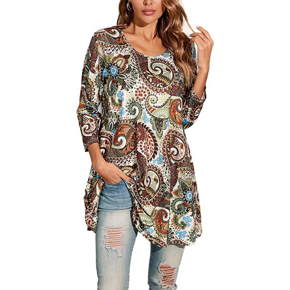 Tunique imprimé mandala femme à manches 3/4
