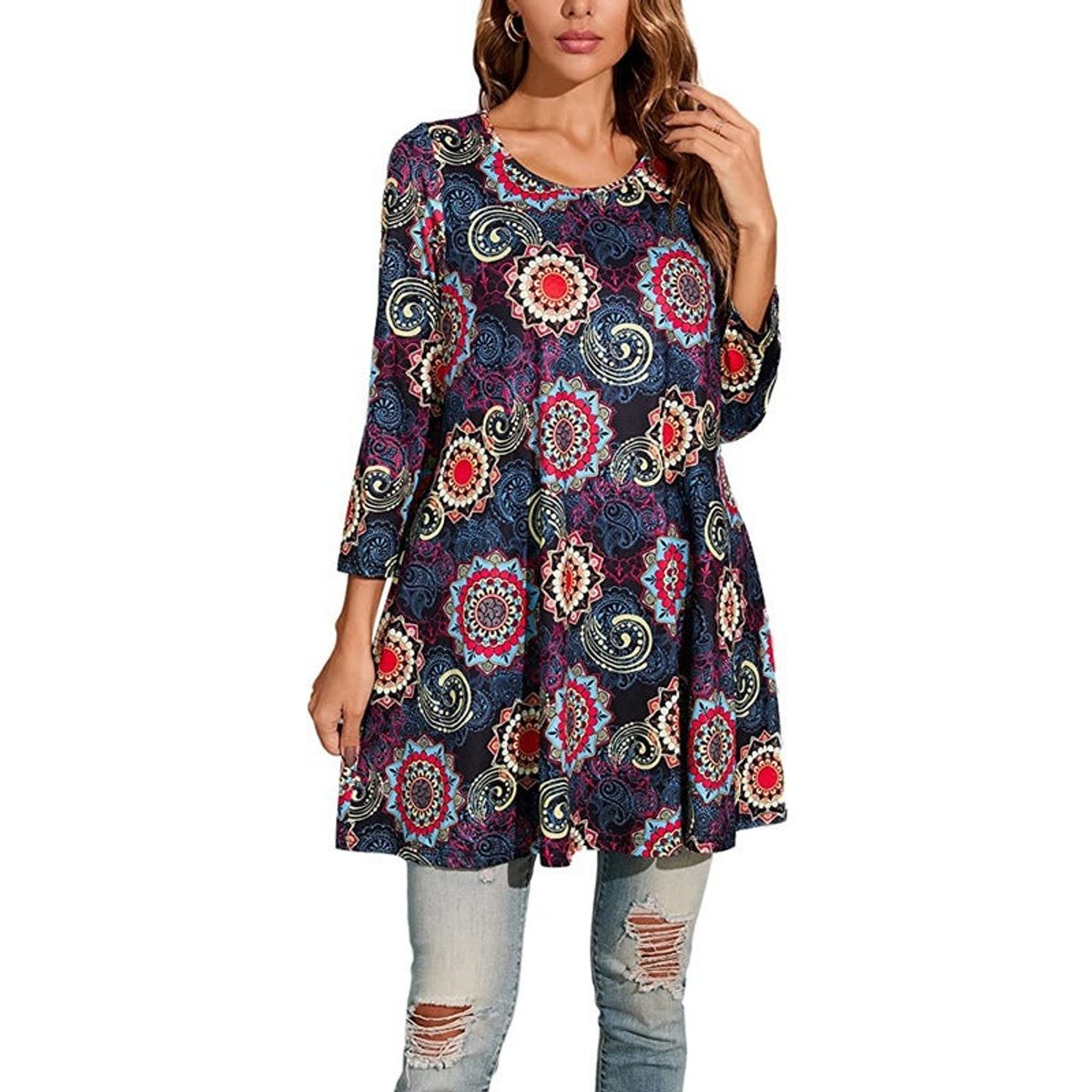 Tunique imprimé mandala femme à manches 3/4