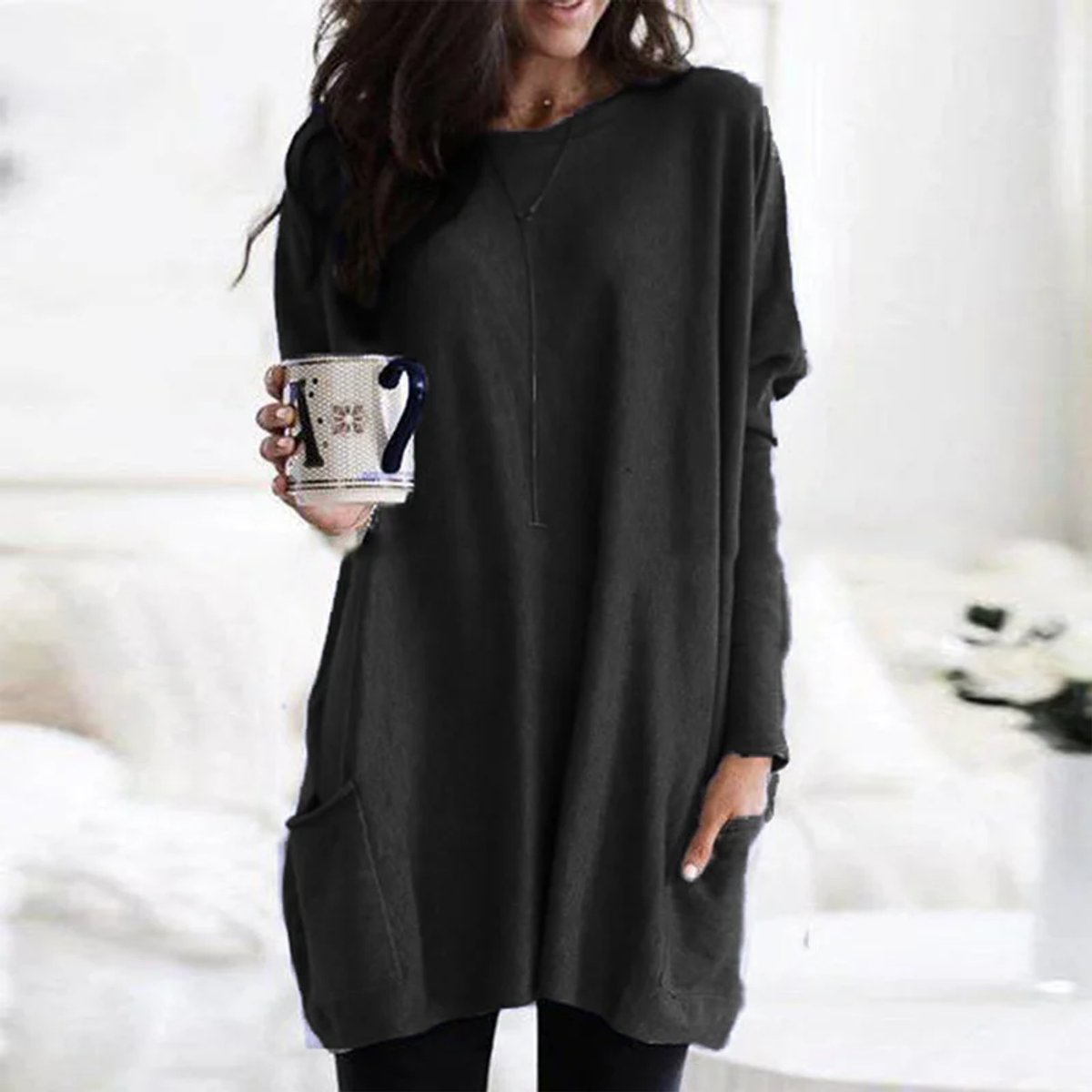 Tunique Oversize Col Rond Manches Longues Femme