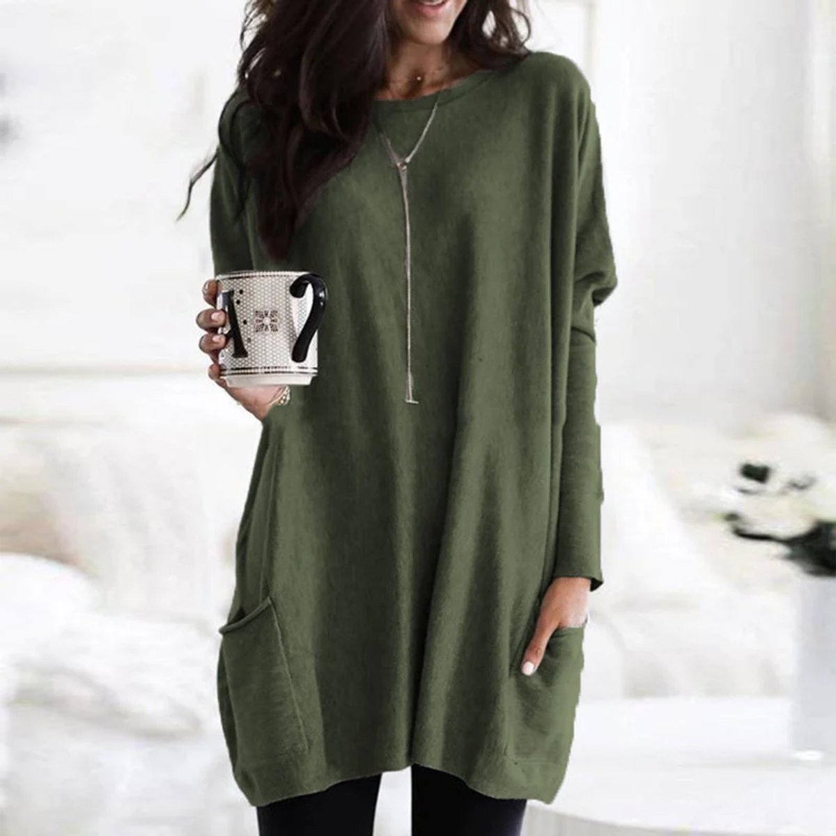 Tunique Oversize Col Rond Manches Longues Femme