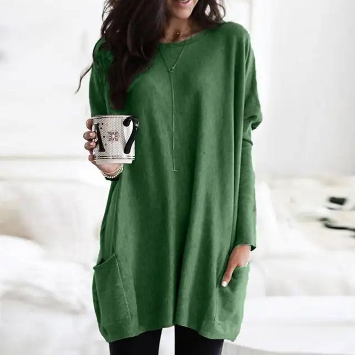 Tunique Oversize Col Rond Manches Longues Femme