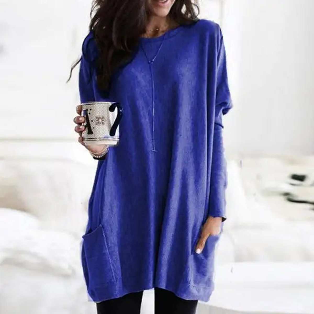 Tunique Oversize Col Rond Manches Longues Femme