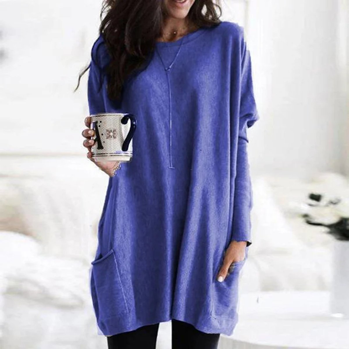 Tunique Oversize Col Rond Manches Longues Femme