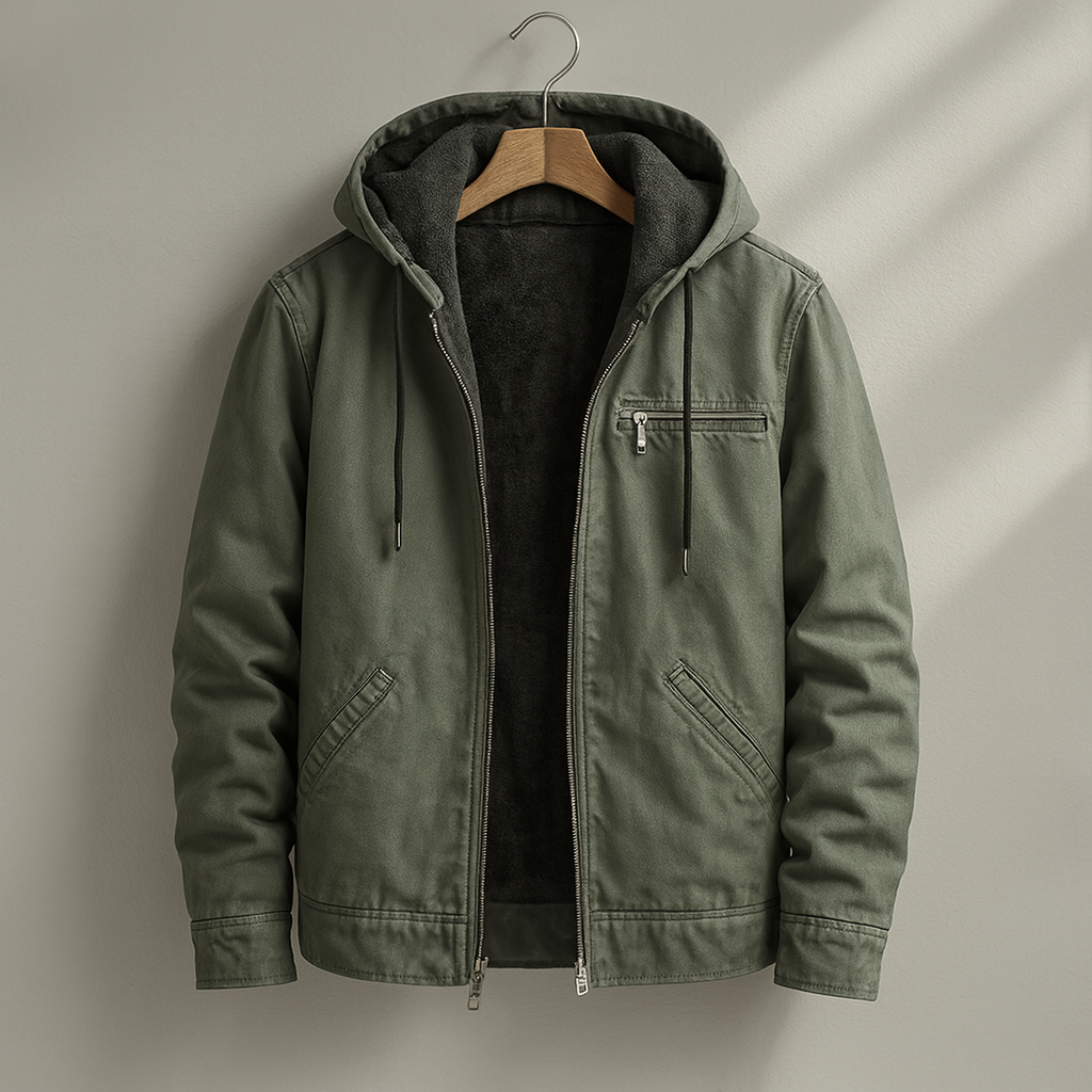Veste doublée sherpa homme en coton avec capuche ajustable - Vert