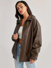 Veste en cuir classique zippée femme