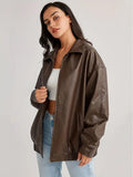 Veste en cuir classique zippée femme