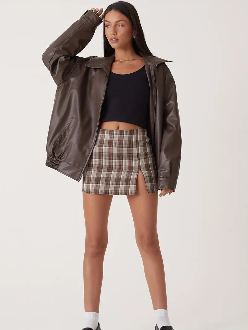 Veste en cuir classique zippée femme