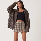 Veste en cuir classique zippée femme