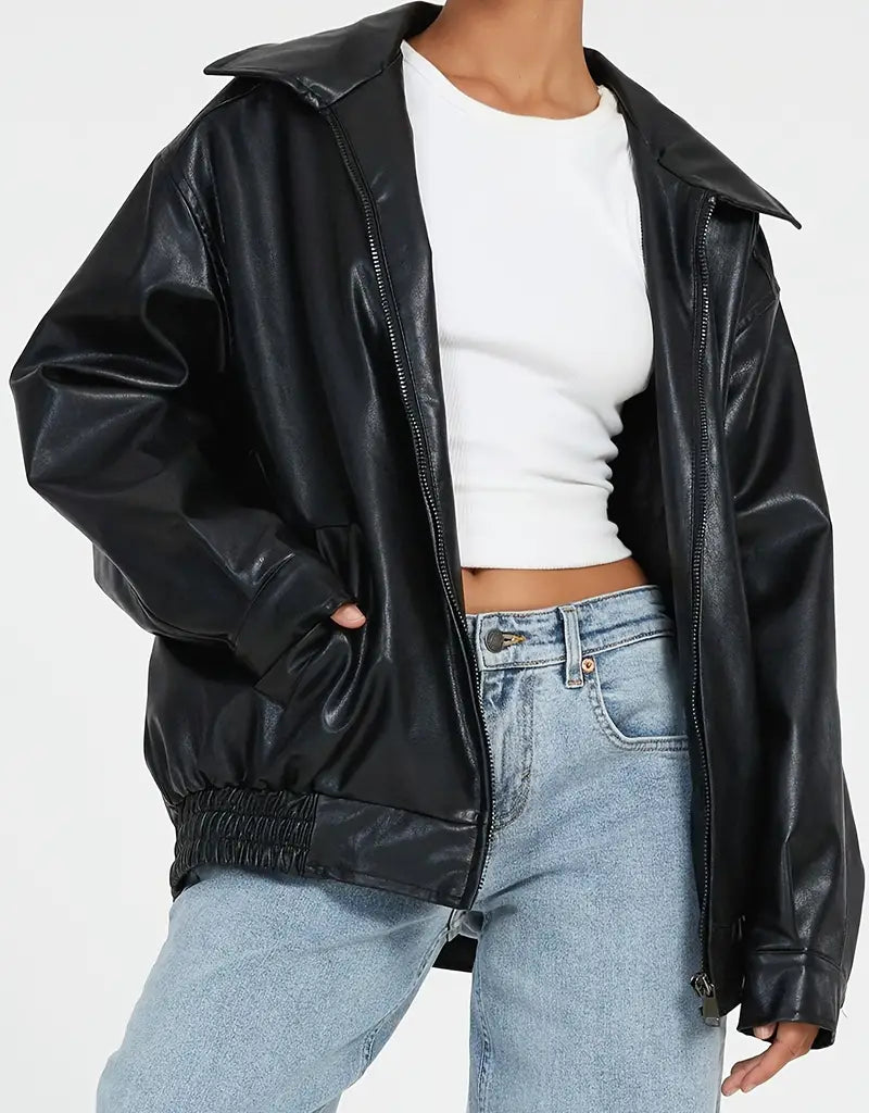 Veste en cuir classique zippée femme