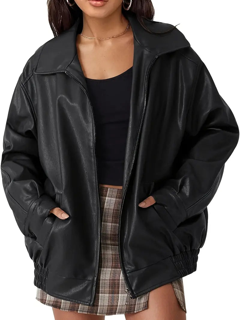 Veste en cuir classique zippée femme