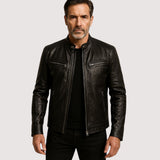 Veste en cuir véritable homme coupe ajustée