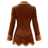 Veste en daim femme col fausse fourrure coupe vintage