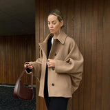 Veste en laine femme manches chauve-souris col rabattu