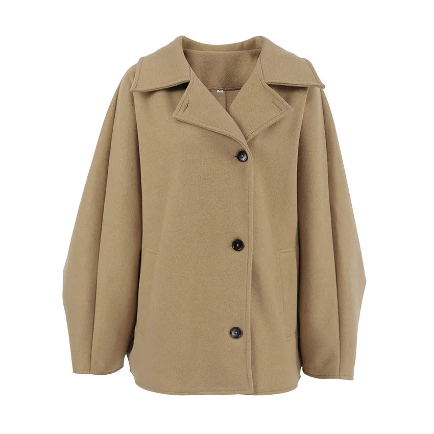Veste en laine femme manches chauve-souris col rabattu