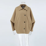 Veste en laine femme manches chauve-souris col rabattu