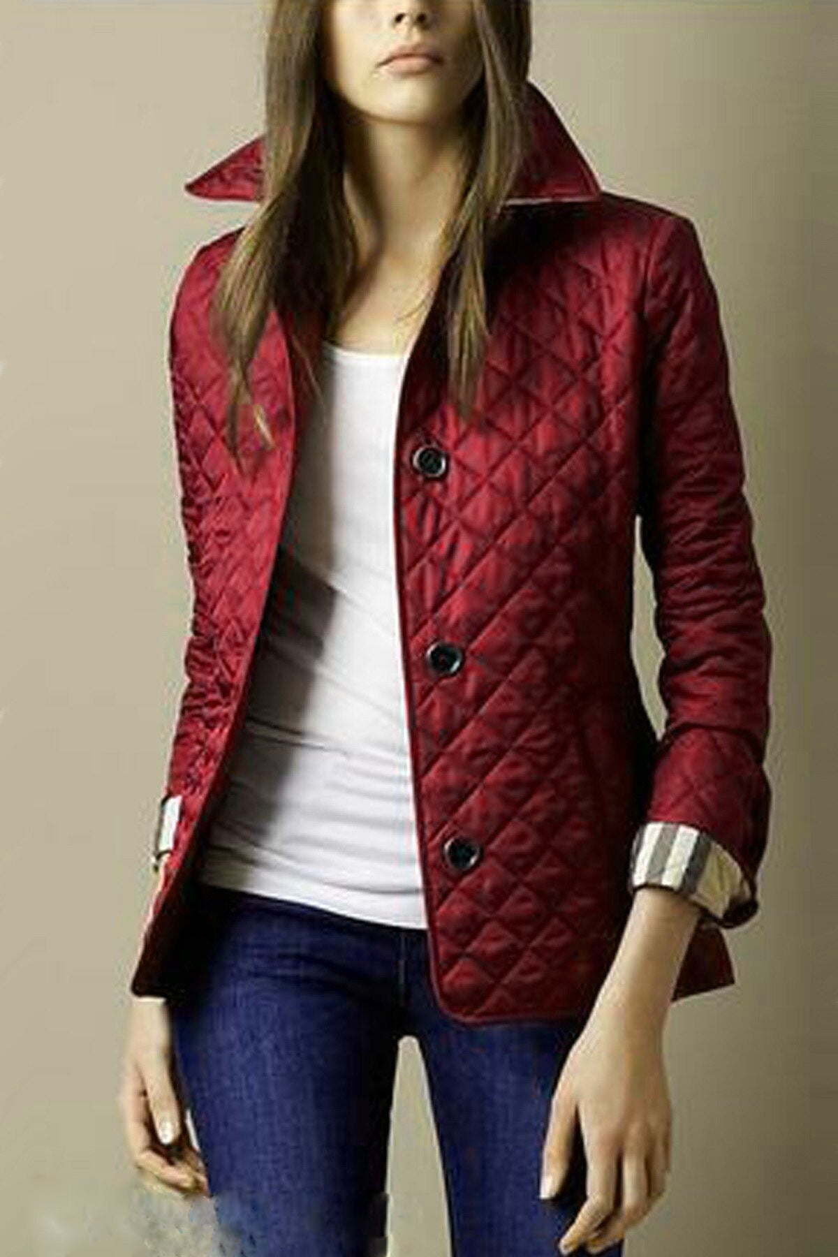Veste matelassée femme boutonnée coupe ajustée - Rouge